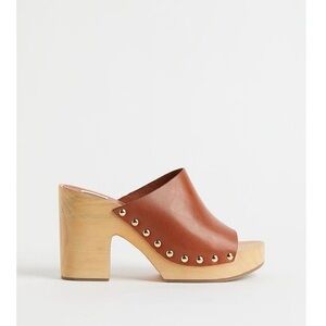 H&M Brown and Tan Clogs Studded Wood Leather Heeled Sandals